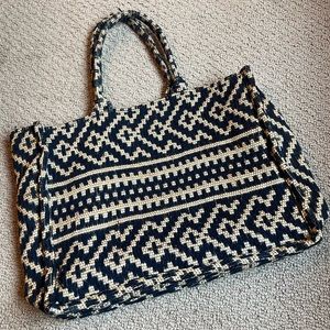 H&M Limited Edition Jacquard Weave Tribal Patterned Jute Large Tote Handbag Bag